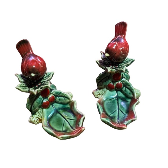 VINTAGE GLAZED CARDINAL TEA LIGHT POTTERY SET HAND-CRAFTED - Picture 8 of 8